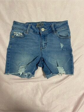 Justice Blue Distressed Denim Jean Shorts